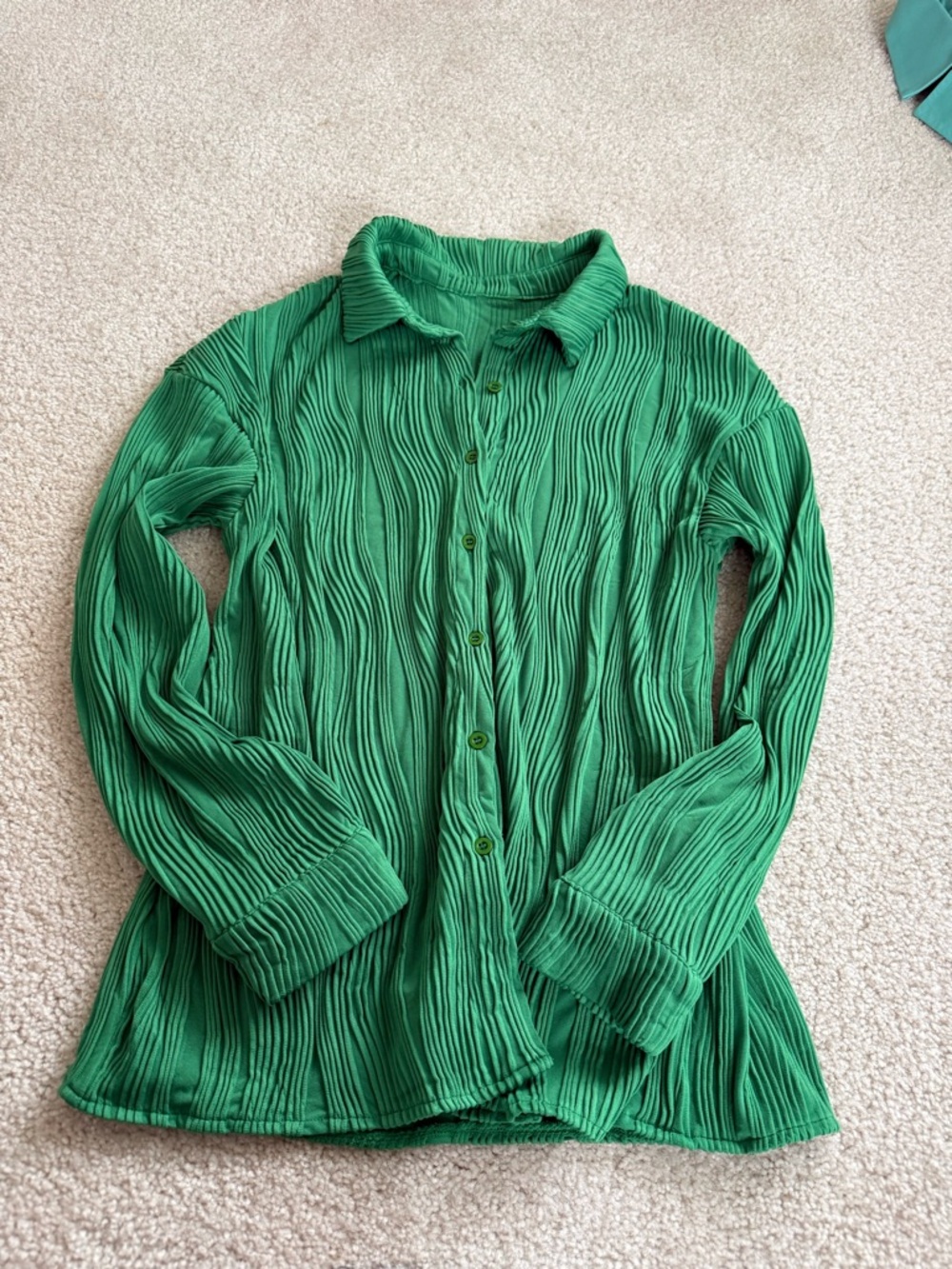 Green Textured Button-Up Shirt - Women's Top